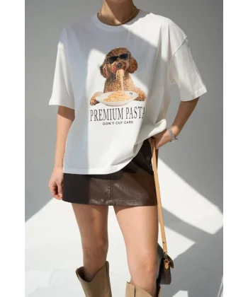 Baskılı T-shirt - Krem