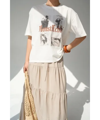 Baskılı T-Shirt - Krem