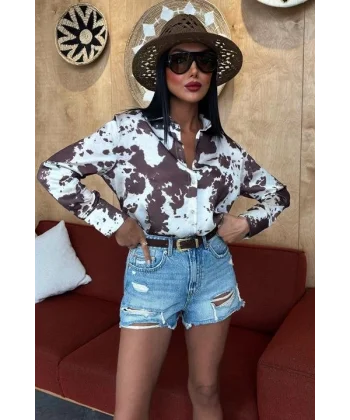 Batik Desenli Chanel Saten Gömlek 3467