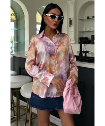 Batik Desenli Saten Gömlek 3409