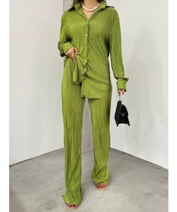 Bayrama Özel Kadın Düşük Omuz alaş Gömlek Ve Yırtmaç Detay İspanyol Paça Pantolon