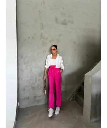 BE ATİK DETAYI ODA KUAŞ PANTOON  Fuşya