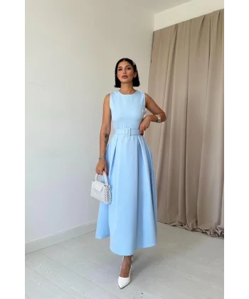 Bebe Mavi Halter Yaka Kloş Elbise