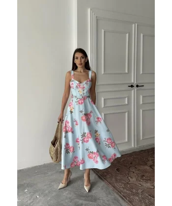 Bebe Mavi İnce Kemer Detaylı Elbise