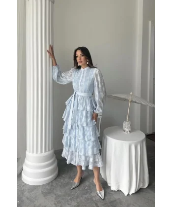 Bebe Mavi Uzun Volanlı Elbise