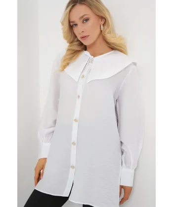 Bebe Yaka Uzun Tunik 5967 - Beyaz