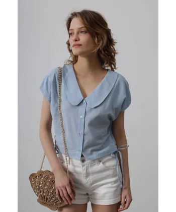 Bebe Yaka Yanları Bağlamalı Bluz - Bebe Mavisi