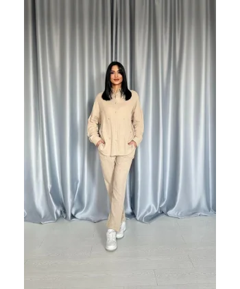 Bej 3 Taş otifli Gömlek Ve Pantolon Takım