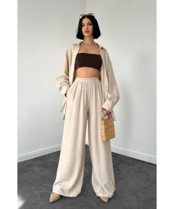 Bej Alice Gömlek Ve Bol Kesim Pantolon Takım