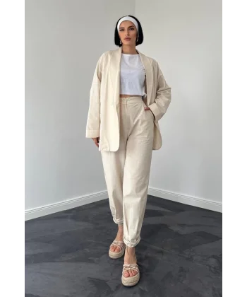Bej Ceket Ve Pantolon Takım