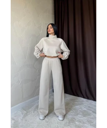 Bej Dik Yaka Eşofman Takım