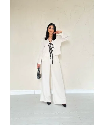 Bej Fiyonklu Keten Takım