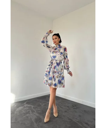 Bej Gipeli Kat Kat Mini Elbise