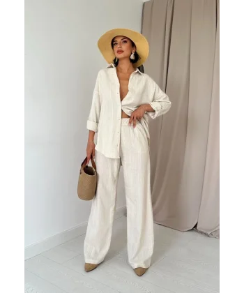 Bej Jakar Petek Gömlek Ve Pantolon Takım