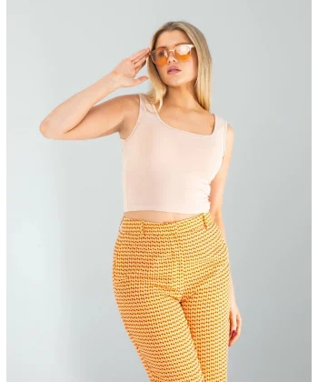 Bej Kare Yaka Basic Bluz