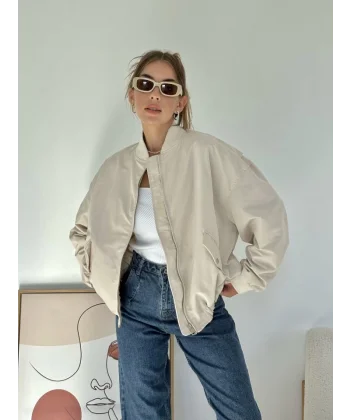 Bej Parçalı Bomber Ceket