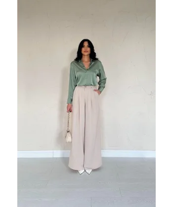 Bej Pileli Comfort Pantolon