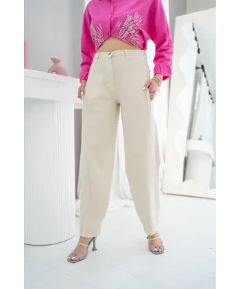 Bej Yüksek Bel Pantolon