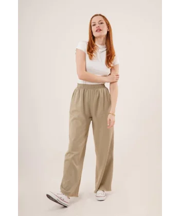 Bel astikli Paça Detaylı Cepli Haki Pantolon