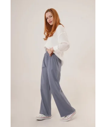 Bel astikli Paça Detaylı Cepli İndigo Pantolon