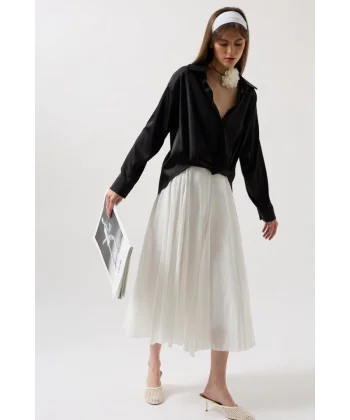 Bel Büzgülü Crop Saten Gömlek