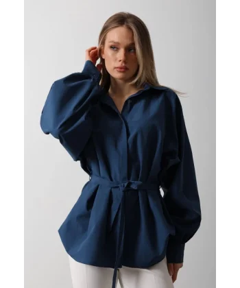 Bel Detaylı Gömlek - İndigo