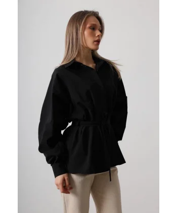 Bel Detaylı Gömlek - Siyah