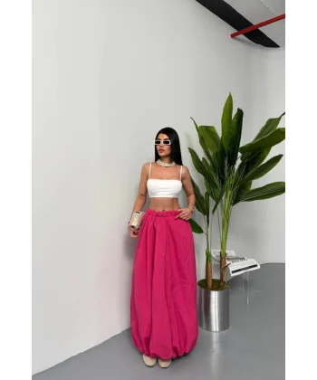 BEL LASTİKLİ BALON ETEK ŞANEL BOY SOFT KUMAŞ - Fuşya