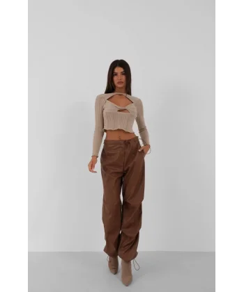 Bel Lastikli Deri Pantolon