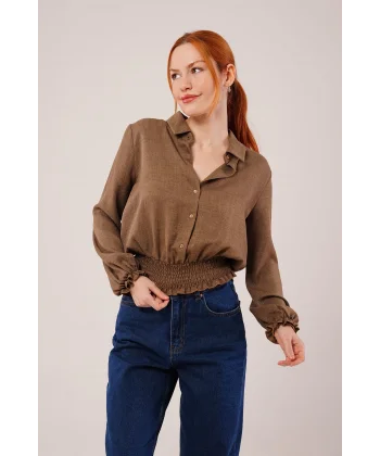 Bel Ve Bilek astikli Kahverengi Bluz