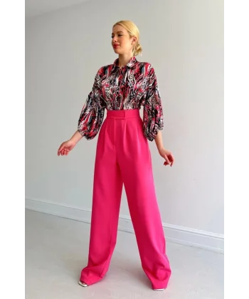 Beli astikli aten Gömlek  Fuşya