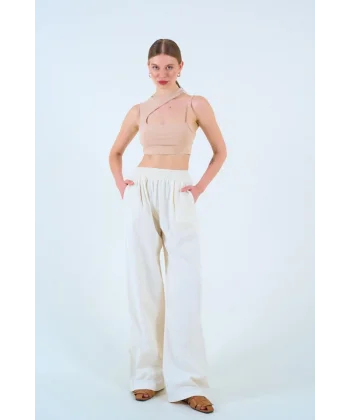 Beli astikli Palazo Pantolon  Taş