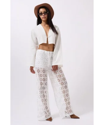 Beli Bağcıklı Dantel Pantolon