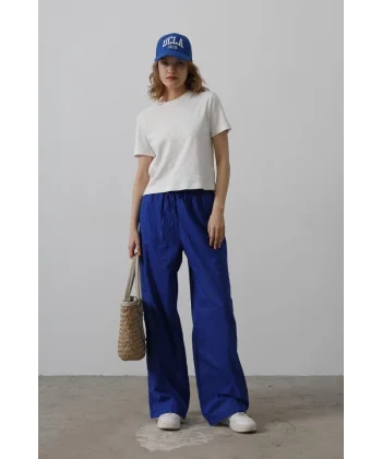 Beli Bağlamalı Brode Pantolon - Saks