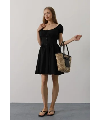 Beli Korseli Mini Elbise - Siyah