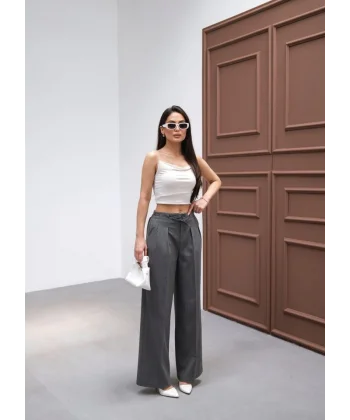 Beli̇ Lasti̇k Ve Bağcikli Geni̇ş Paça Pantolon