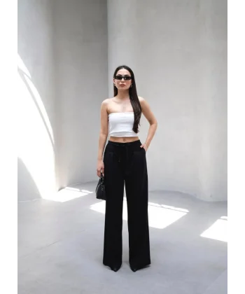 Beli̇ Lasti̇k Ve Bağcikli Geni̇ş Paça Pantolon