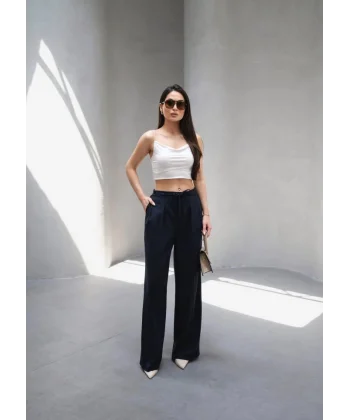 Beli̇ Lasti̇k Ve Bağcikli Geni̇ş Paça Pantolon