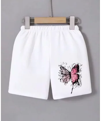 Beli Lastikli Baskılı Mini Şort - Beyaz