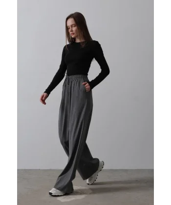 Beli Lastikli Bol Paça Pantolon - Antrasit