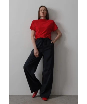 Beli Lastikli Bol Paça Pantolon - Lacivert