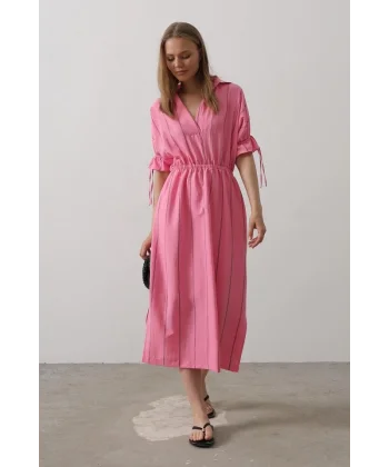 Beli Lastikli Elbise - Pembe