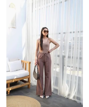 Beli̇ Lasti̇kli̇ Ve Bağcikli Keten Pantolon