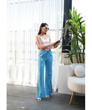 Beli̇ Lasti̇kli̇ Ve Bağcikli Keten Pantolon