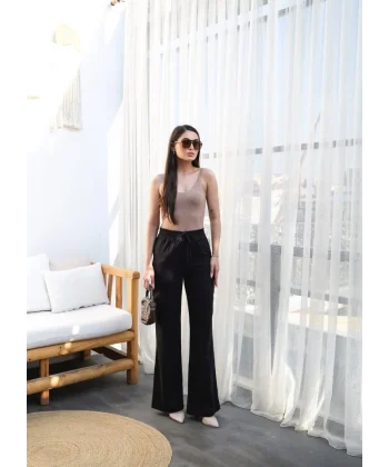 Beli̇ Lasti̇kli̇ Ve Bağcikli Keten Pantolon