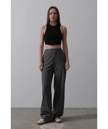 Beli Yarım Lastikli Palazzo Pantolon - Antrasit