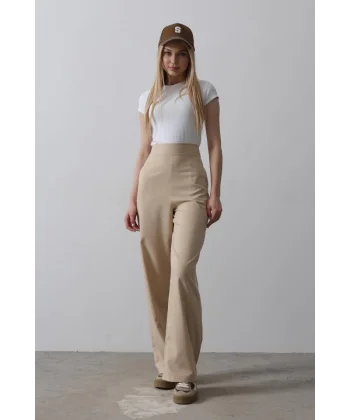 Beli Yarım Lastikli Palazzo Pantolon - Camel