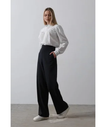 Beli Yarım Lastikli Palazzo Pantolon - Lacivert