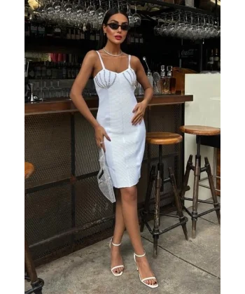 Belina Taş Detaylıı Mini Elbise 2804