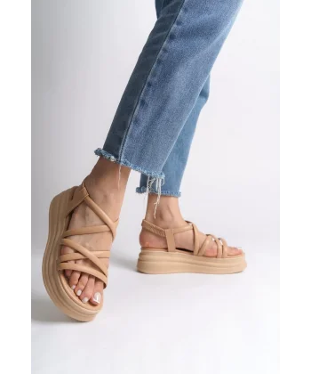 BELLA Lastikli Şerit Detaylı Ortopedik Taban Kadın Sandalet  CTT - Ten